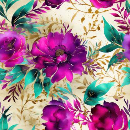 WATERCOLOR TEAL AND PURPLE FLORAL  - MULTIPLE VARIATIONS