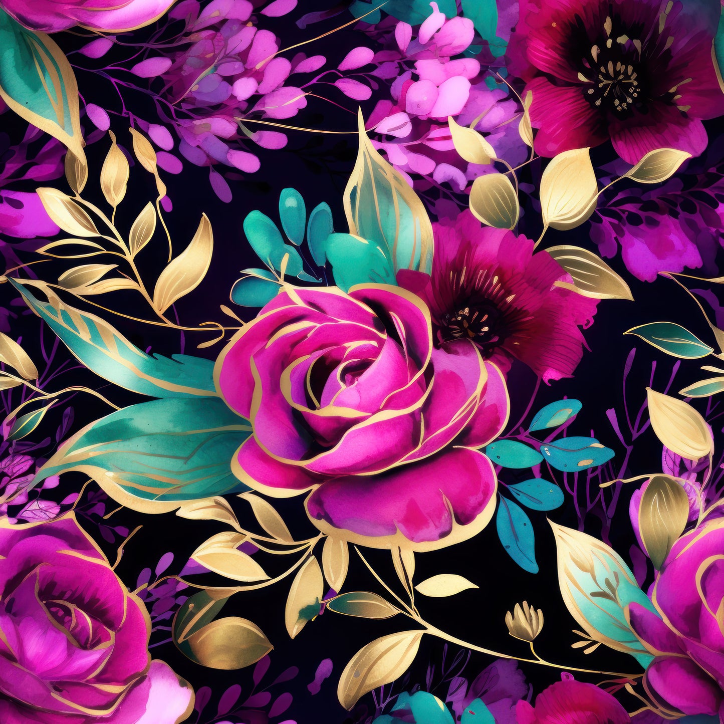 WATERCOLOR TEAL AND PURPLE FLORAL  - MULTIPLE VARIATIONS