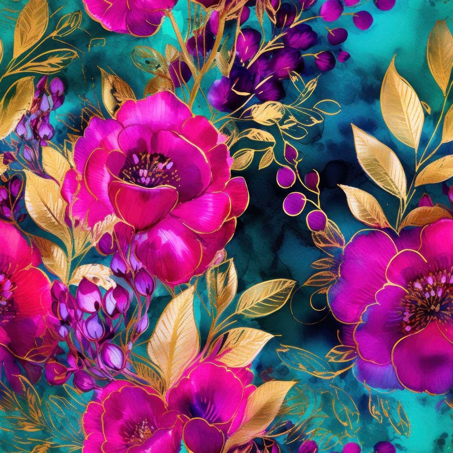 WATERCOLOR TEAL AND PURPLE FLORAL  - MULTIPLE VARIATIONS