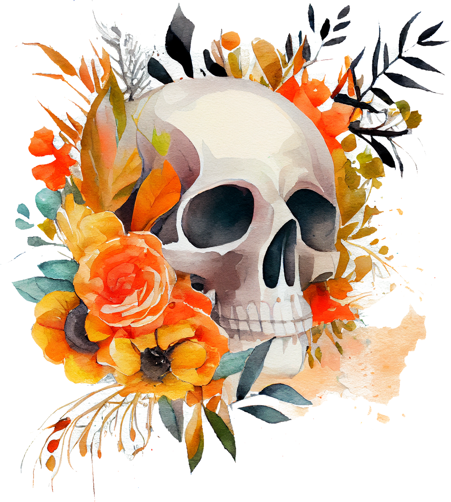 WATERCOLOR FLORAL SKULLS - White Cast Decals