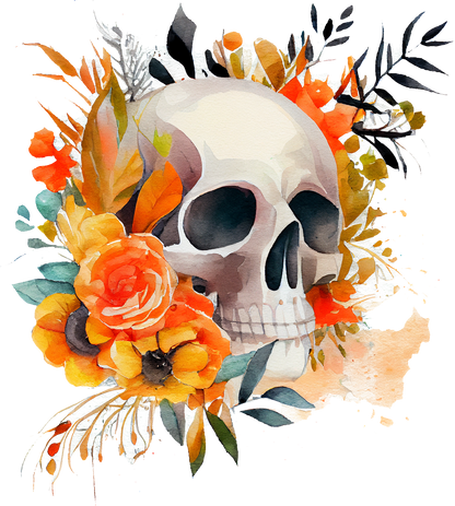 WATERCOLOR FLORAL SKULLS - White Cast Decals