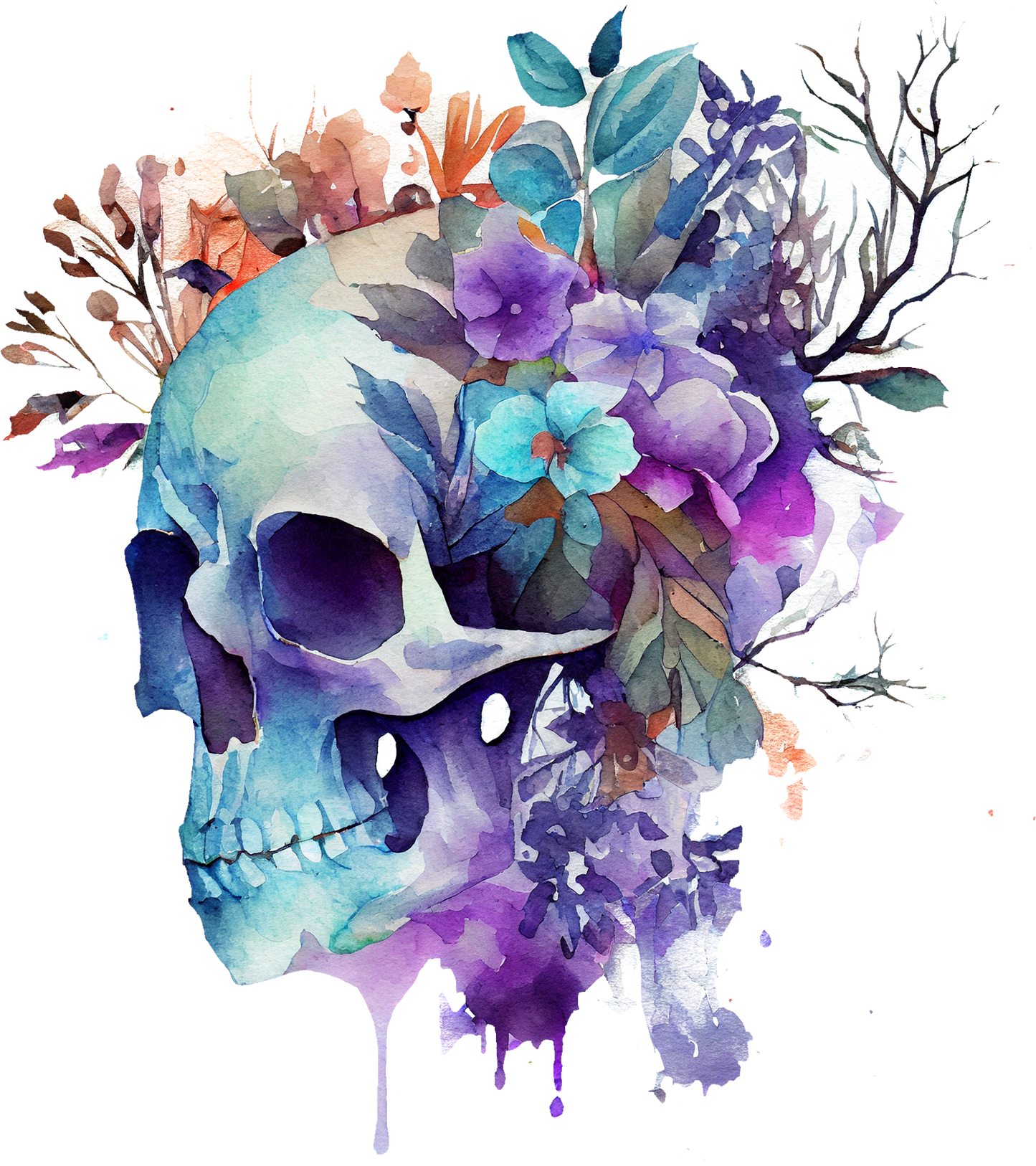 WATERCOLOR FLORAL SKULLS - White Cast Decals