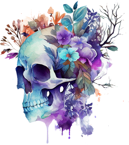 WATERCOLOR FLORAL SKULLS - White Cast Decals