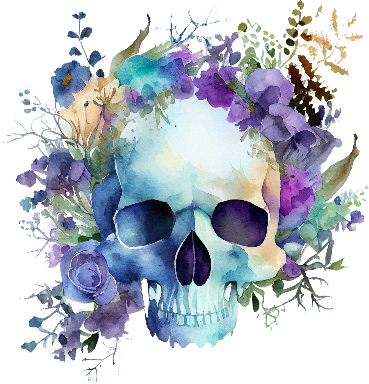 WATERCOLOR FLORAL SKULLS - White Cast Decals