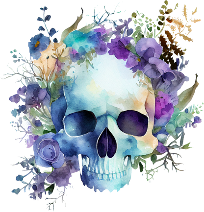 WATERCOLOR FLORAL SKULLS - White Cast Decals