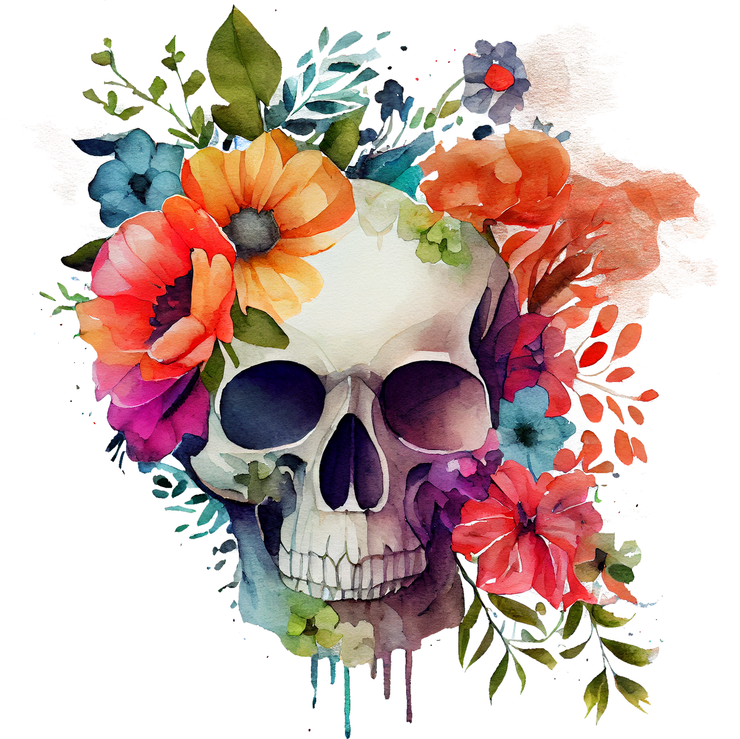 WATERCOLOR FLORAL SKULLS - White Cast Decals