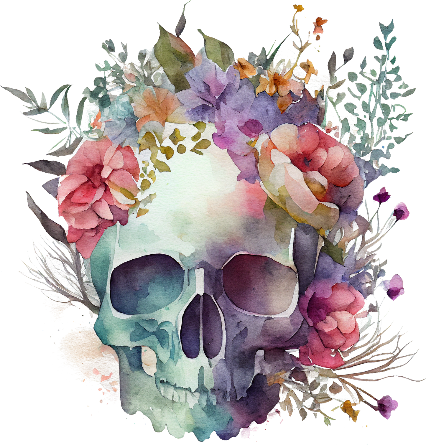 WATERCOLOR FLORAL SKULLS - White Cast Decals