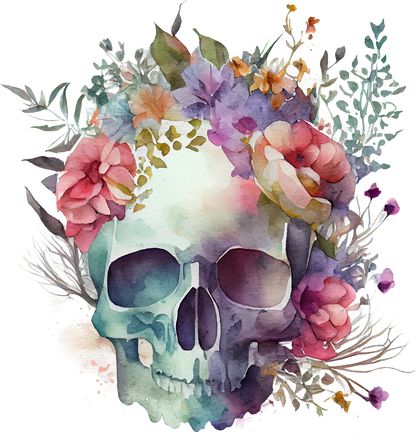 WATERCOLOR FLORAL SKULLS - White Cast Decals