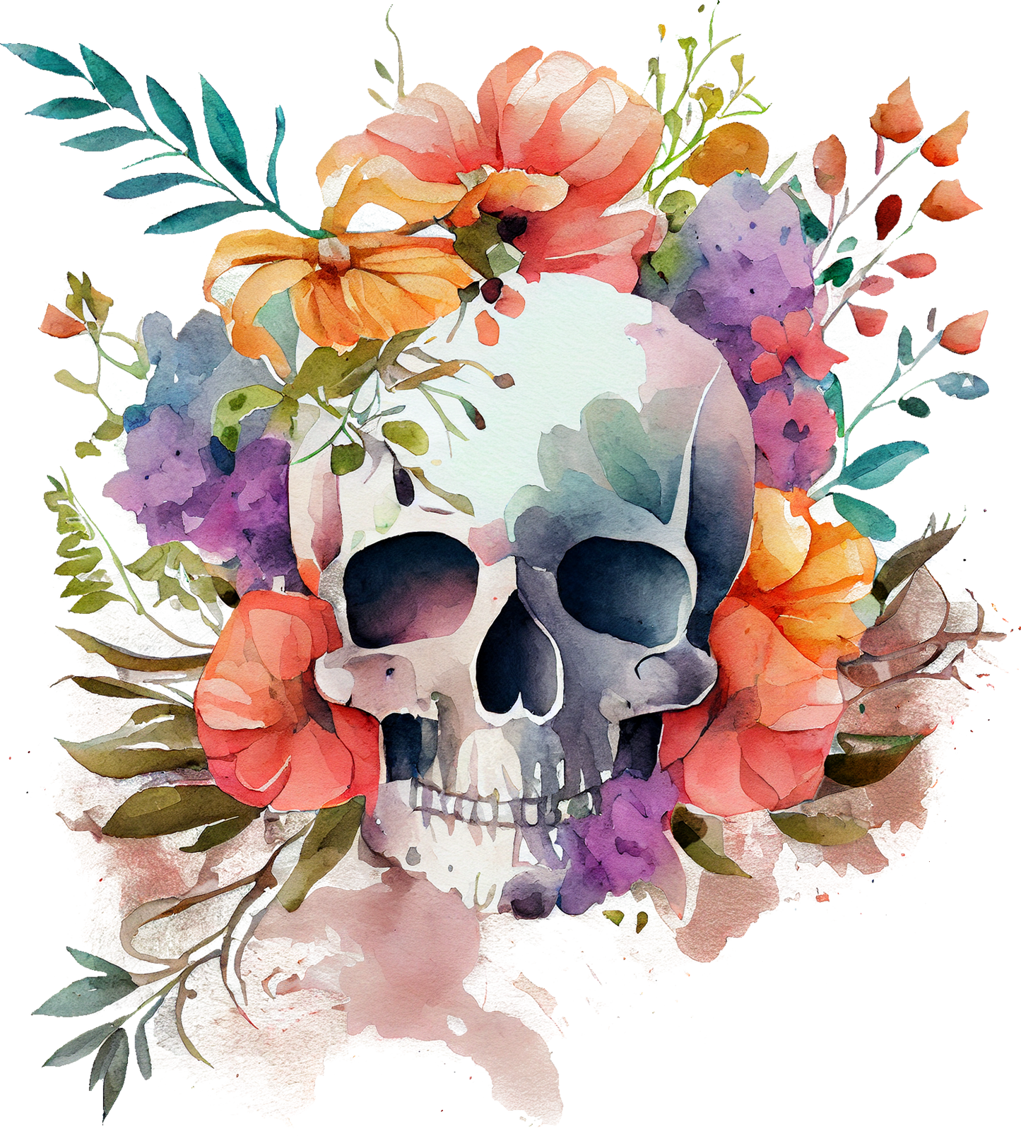 WATERCOLOR FLORAL SKULLS - White Cast Decals