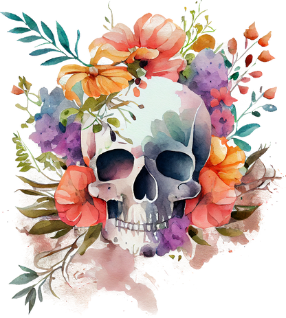 WATERCOLOR FLORAL SKULLS - White Cast Decals