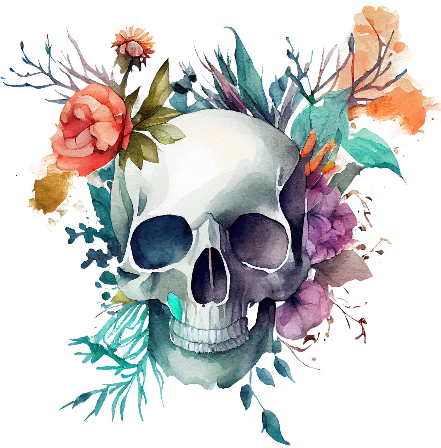 WATERCOLOR FLORAL SKULLS - White Cast Decals