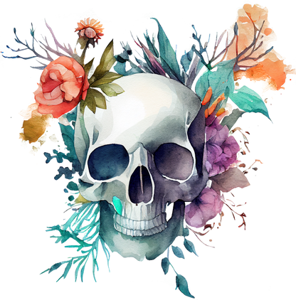 WATERCOLOR FLORAL SKULLS - White Cast Decals