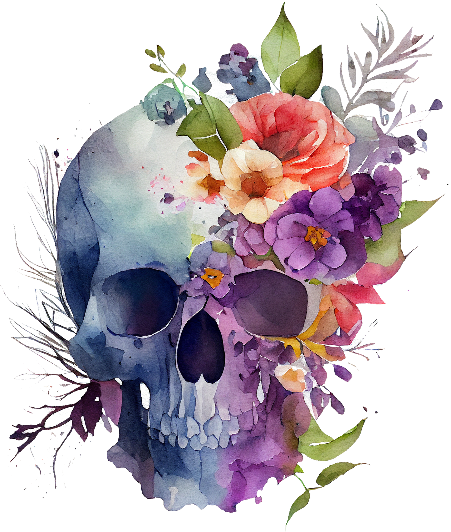 WATERCOLOR FLORAL SKULLS - White Cast Decals