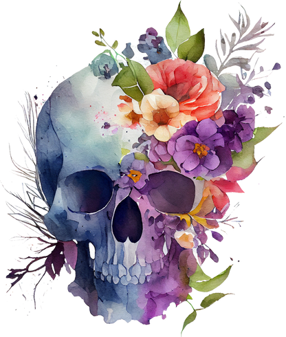 WATERCOLOR FLORAL SKULLS - White Cast Decals