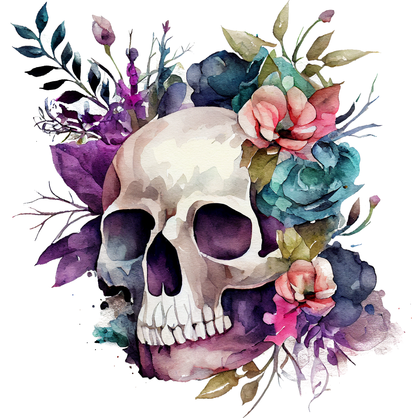 WATERCOLOR FLORAL SKULLS - White Cast Decals