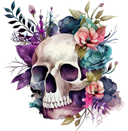 WATERCOLOR FLORAL SKULLS - White Cast Decals