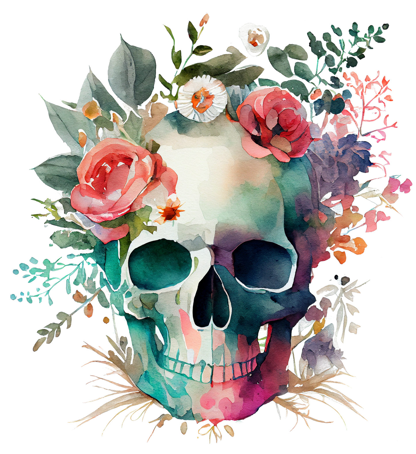 WATERCOLOR FLORAL SKULLS - White Cast Decals