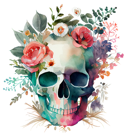 WATERCOLOR FLORAL SKULLS - White Cast Decals