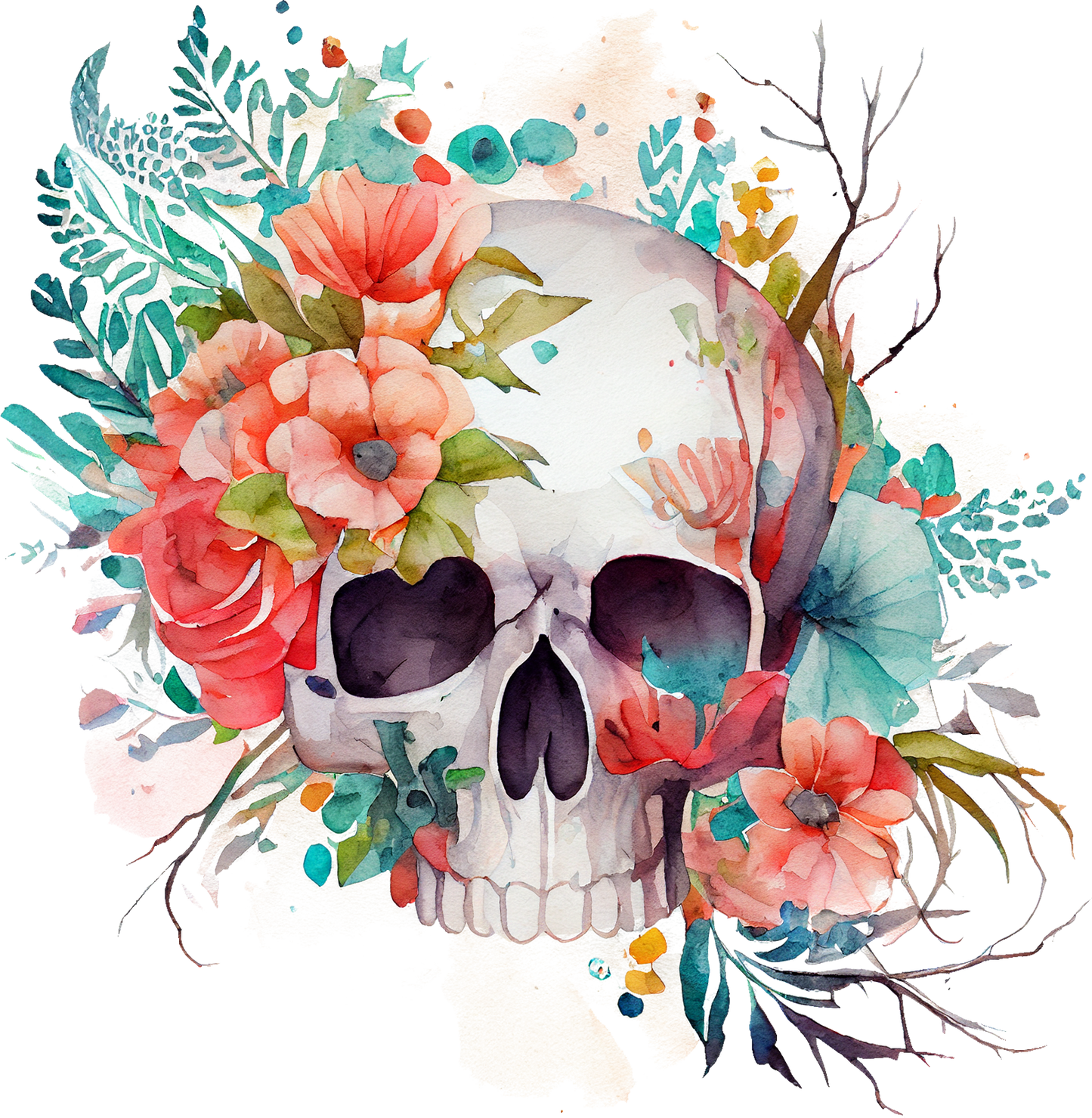 WATERCOLOR FLORAL SKULLS - White Cast Decals