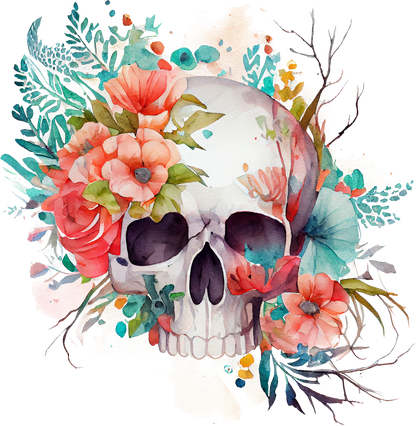 WATERCOLOR FLORAL SKULLS - White Cast Decals