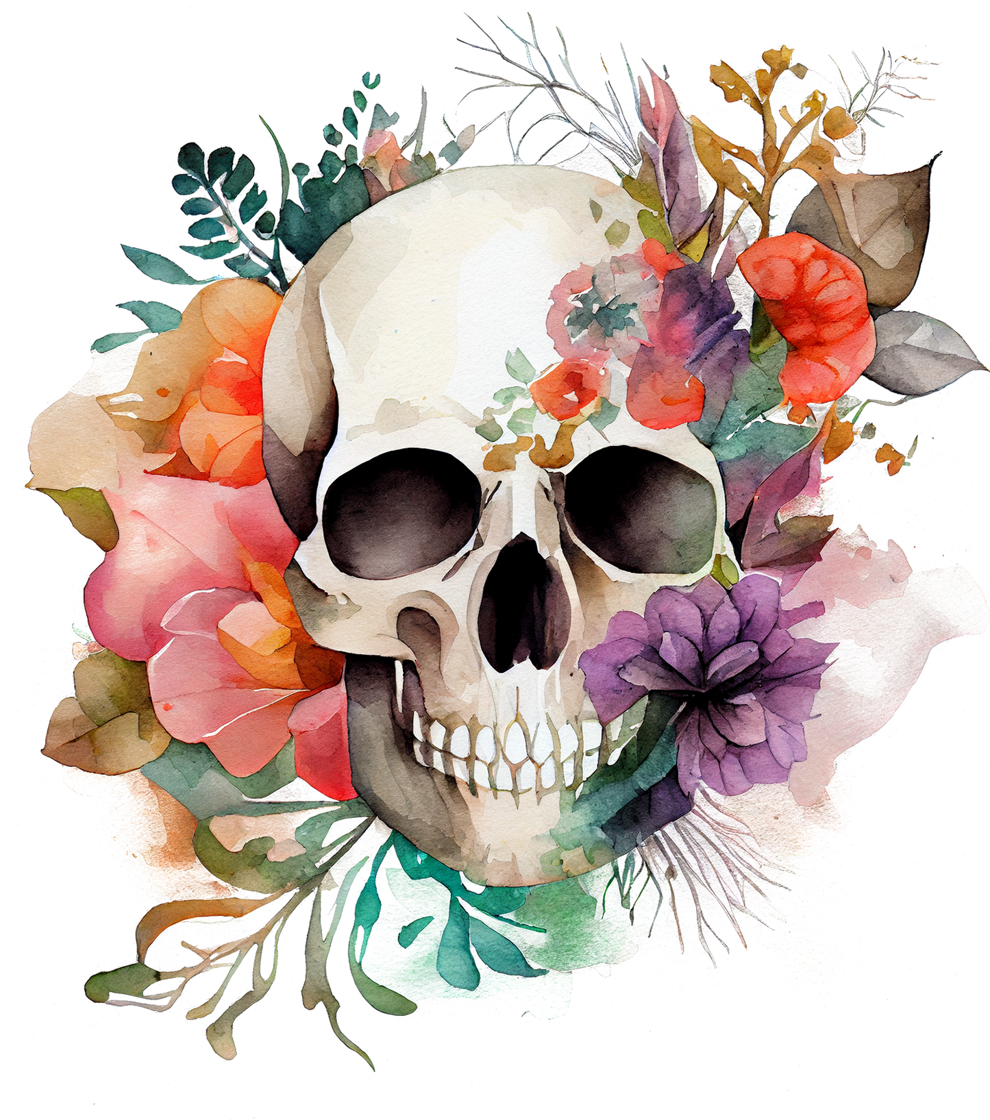 WATERCOLOR FLORAL SKULLS - White Cast Decals