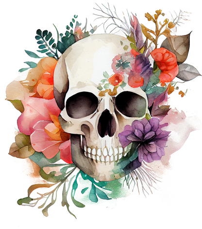 WATERCOLOR FLORAL SKULLS - White Cast Decals