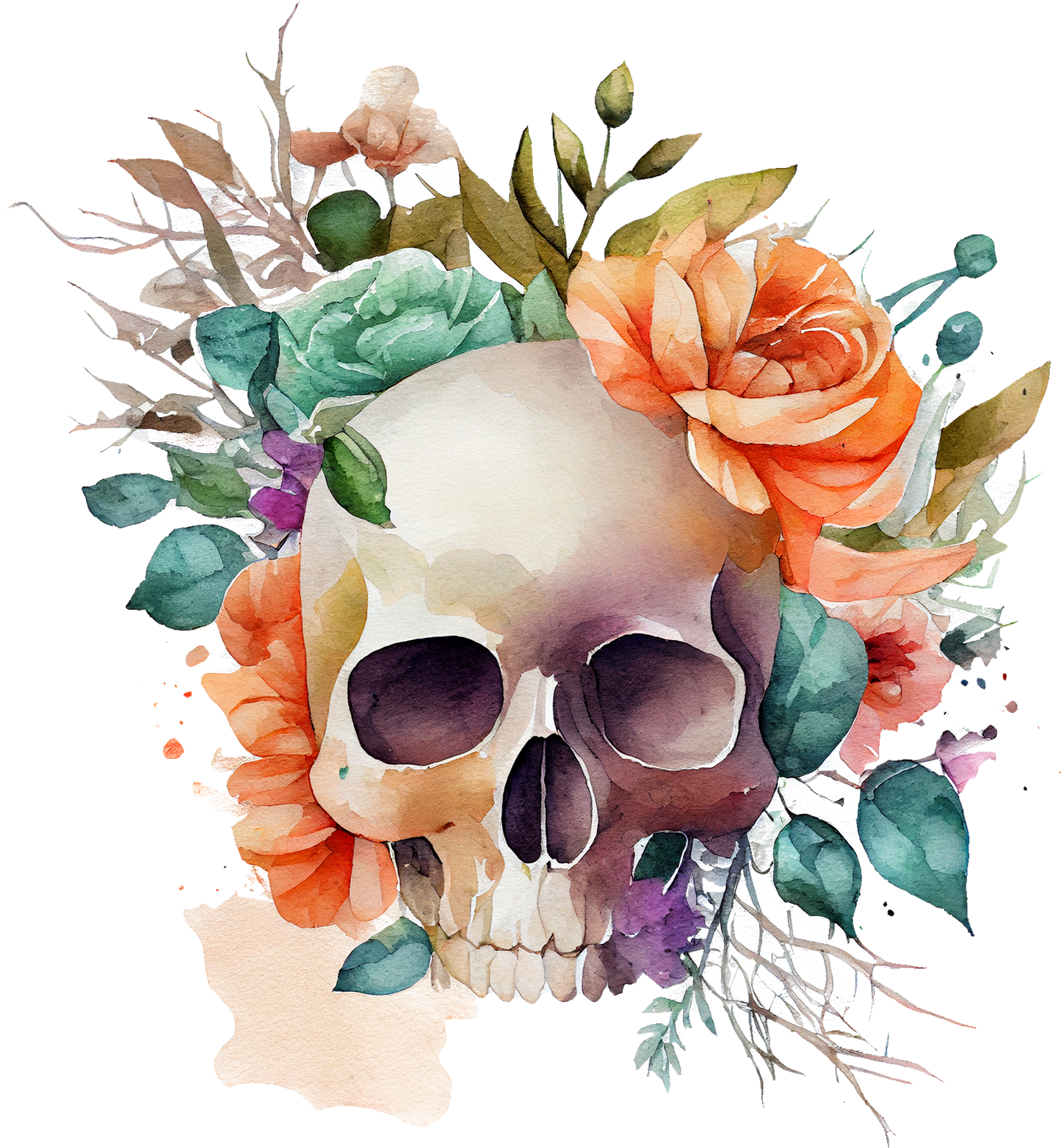 WATERCOLOR FLORAL SKULLS - White Cast Decals