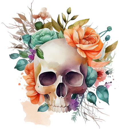 WATERCOLOR FLORAL SKULLS - White Cast Decals