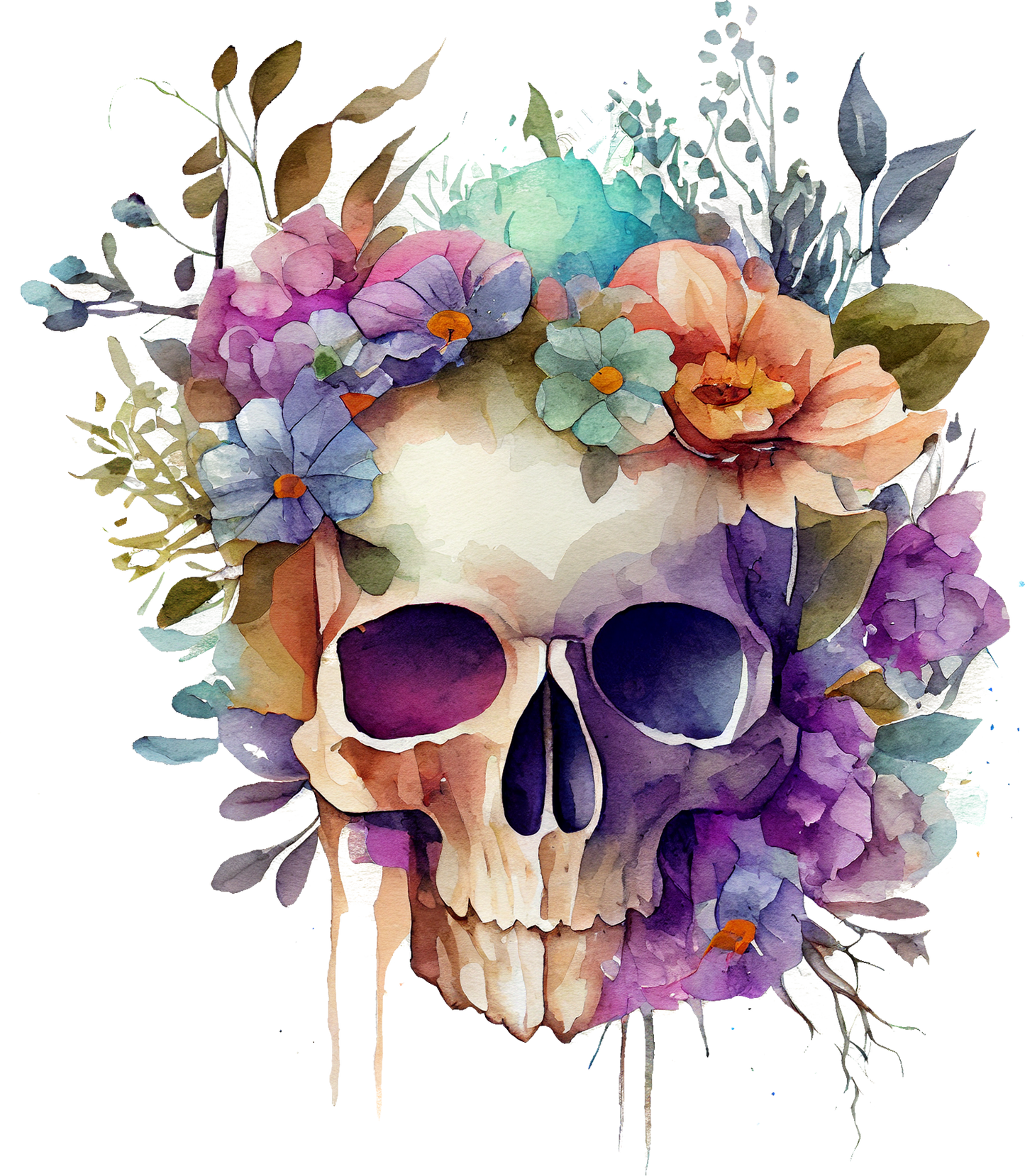 WATERCOLOR FLORAL SKULLS - White Cast Decals