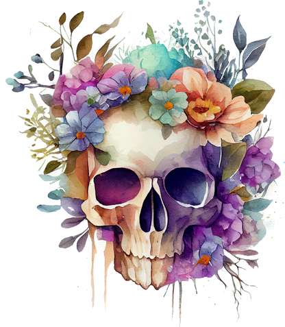 WATERCOLOR FLORAL SKULLS - White Cast Decals