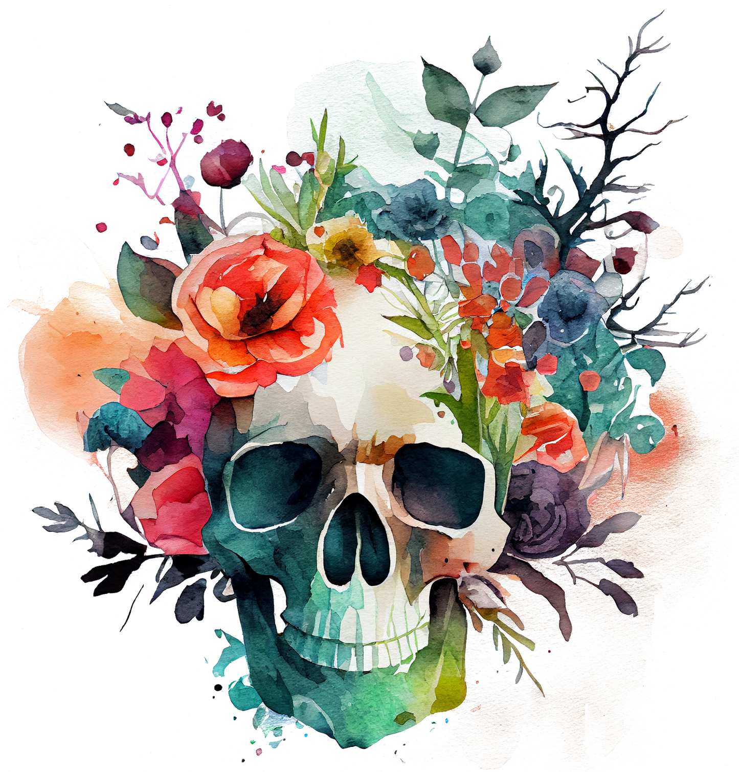 WATERCOLOR FLORAL SKULLS - White Cast Decals