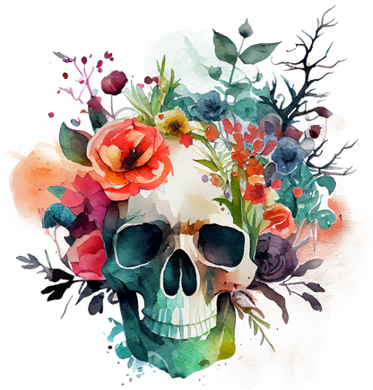 WATERCOLOR FLORAL SKULLS - White Cast Decals