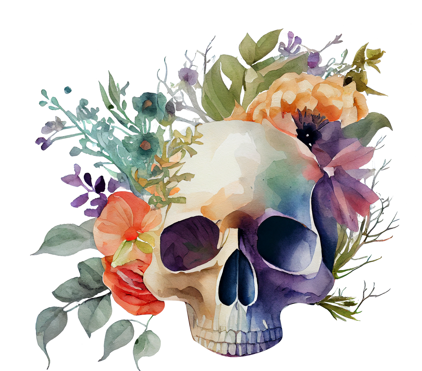 WATERCOLOR FLORAL SKULLS - White Cast Decals