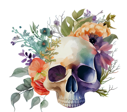 WATERCOLOR FLORAL SKULLS - White Cast Decals