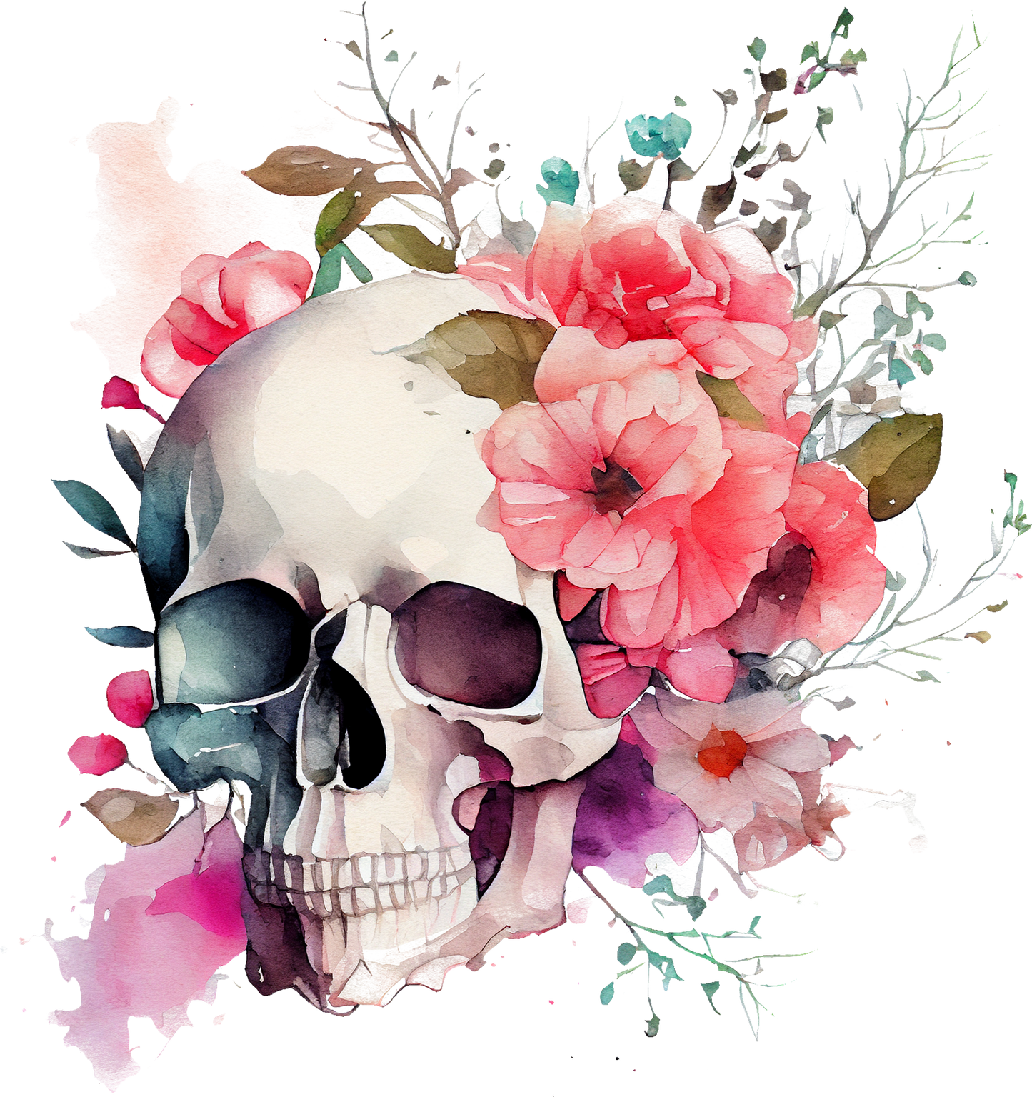 WATERCOLOR FLORAL SKULLS - White Cast Decals