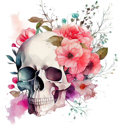 WATERCOLOR FLORAL SKULLS - White Cast Decals