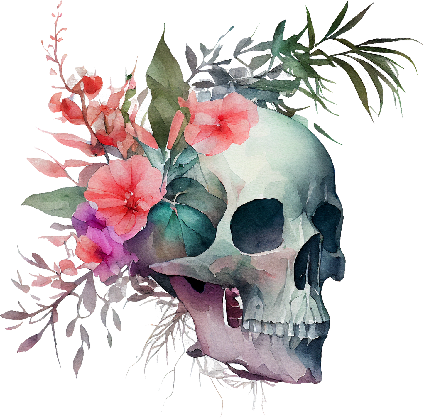 WATERCOLOR FLORAL SKULLS - White Cast Decals