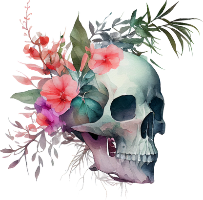 WATERCOLOR FLORAL SKULLS - White Cast Decals