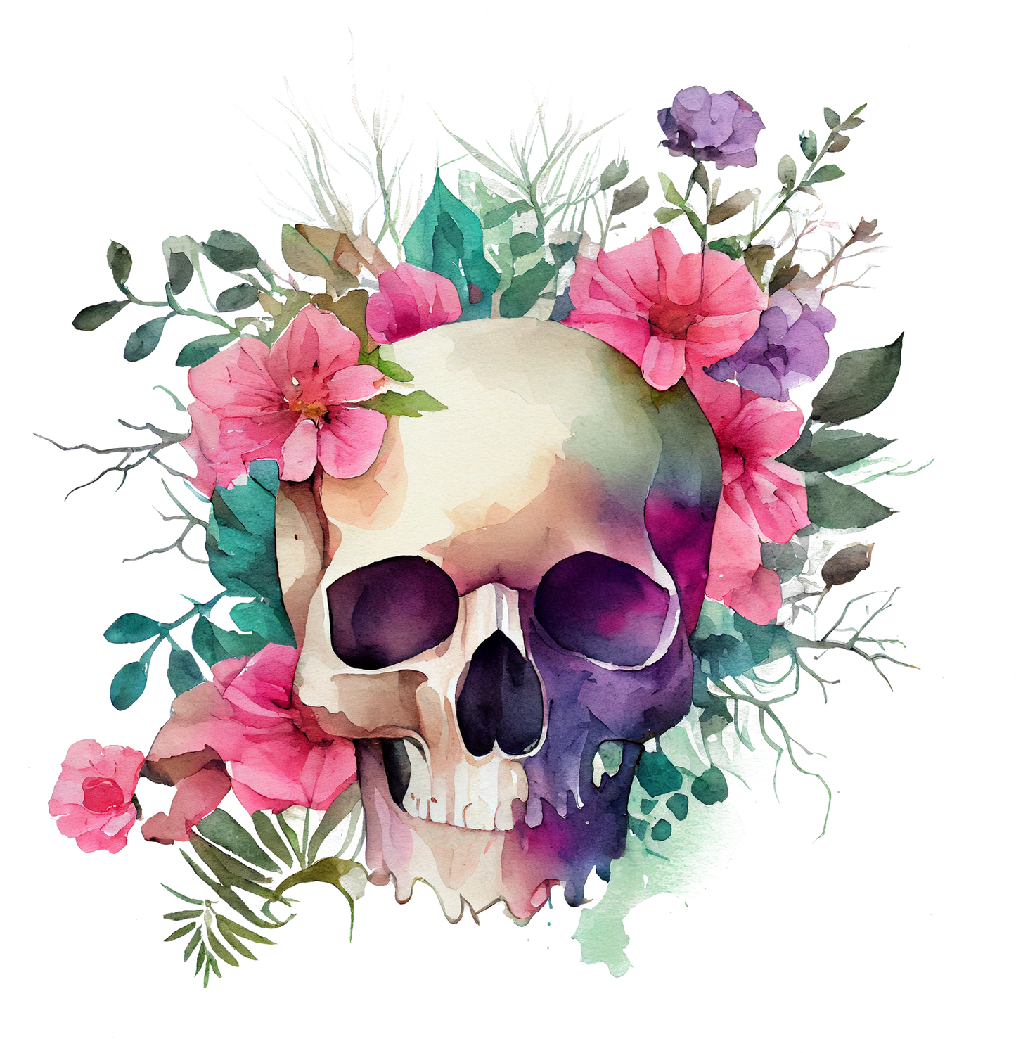 WATERCOLOR FLORAL SKULLS - White Cast Decals