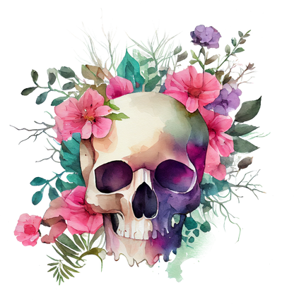 WATERCOLOR FLORAL SKULLS - White Cast Decals