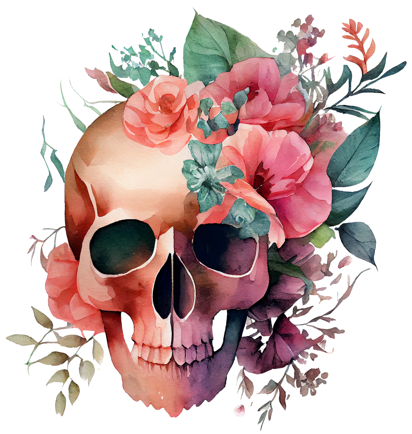 WATERCOLOR FLORAL SKULLS - White Cast Decals