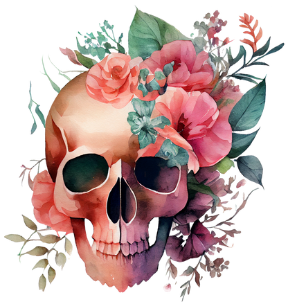 WATERCOLOR FLORAL SKULLS - White Cast Decals